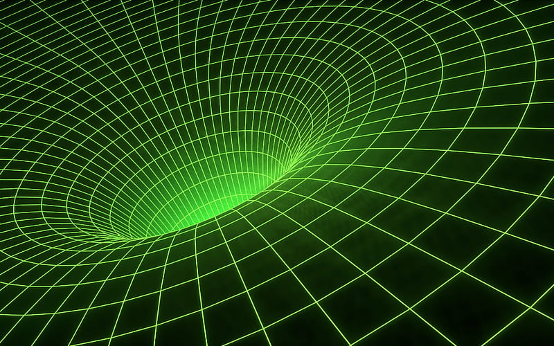 3d wormhole, green wormhole lines, Wireframe 3d tunnel, mesh line wormhole, wormhole background, HD wallpaper