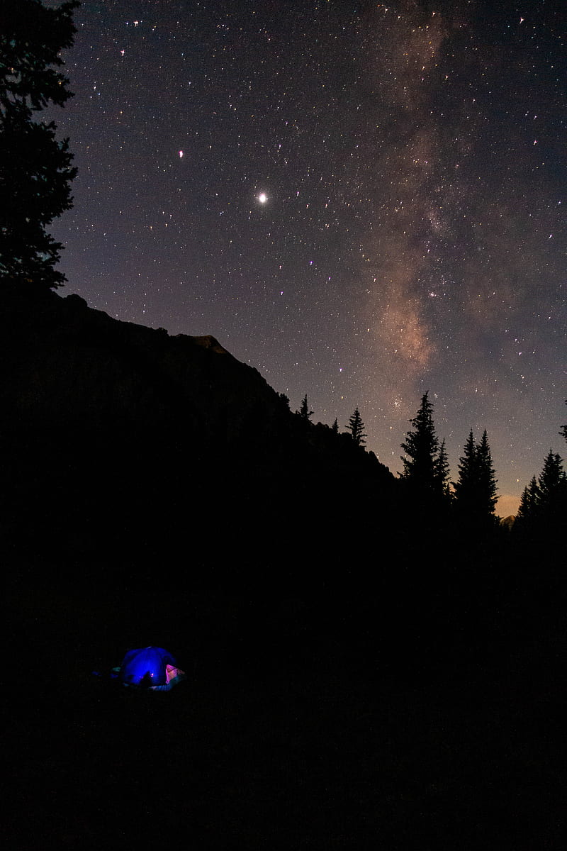 tent, camping, mountains, nature, night, stars, HD phone wallpaper
