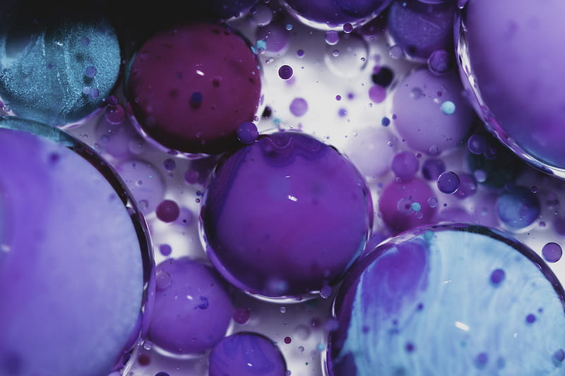 liquid, balls, purple, blue, macro, HD wallpaper