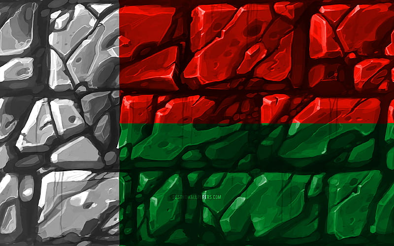 Madagascar flag, brickwall African countries, national symbols, Flag of Madagascar, creative, Madagascar, Africa, Madagascar 3D flag, HD wallpaper