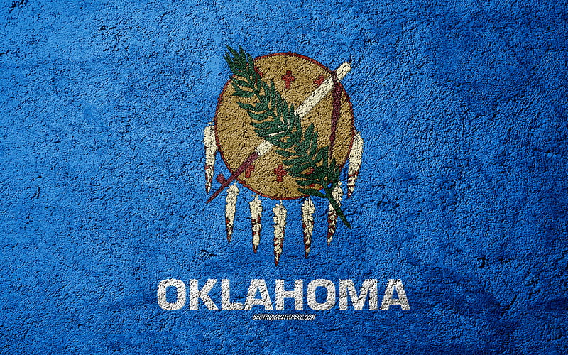 Flag of State of Oklahoma, concrete texture, stone background, Oklahoma flag, USA, Oklahoma State, flags on stone, Flag of Oklahoma, HD wallpaper