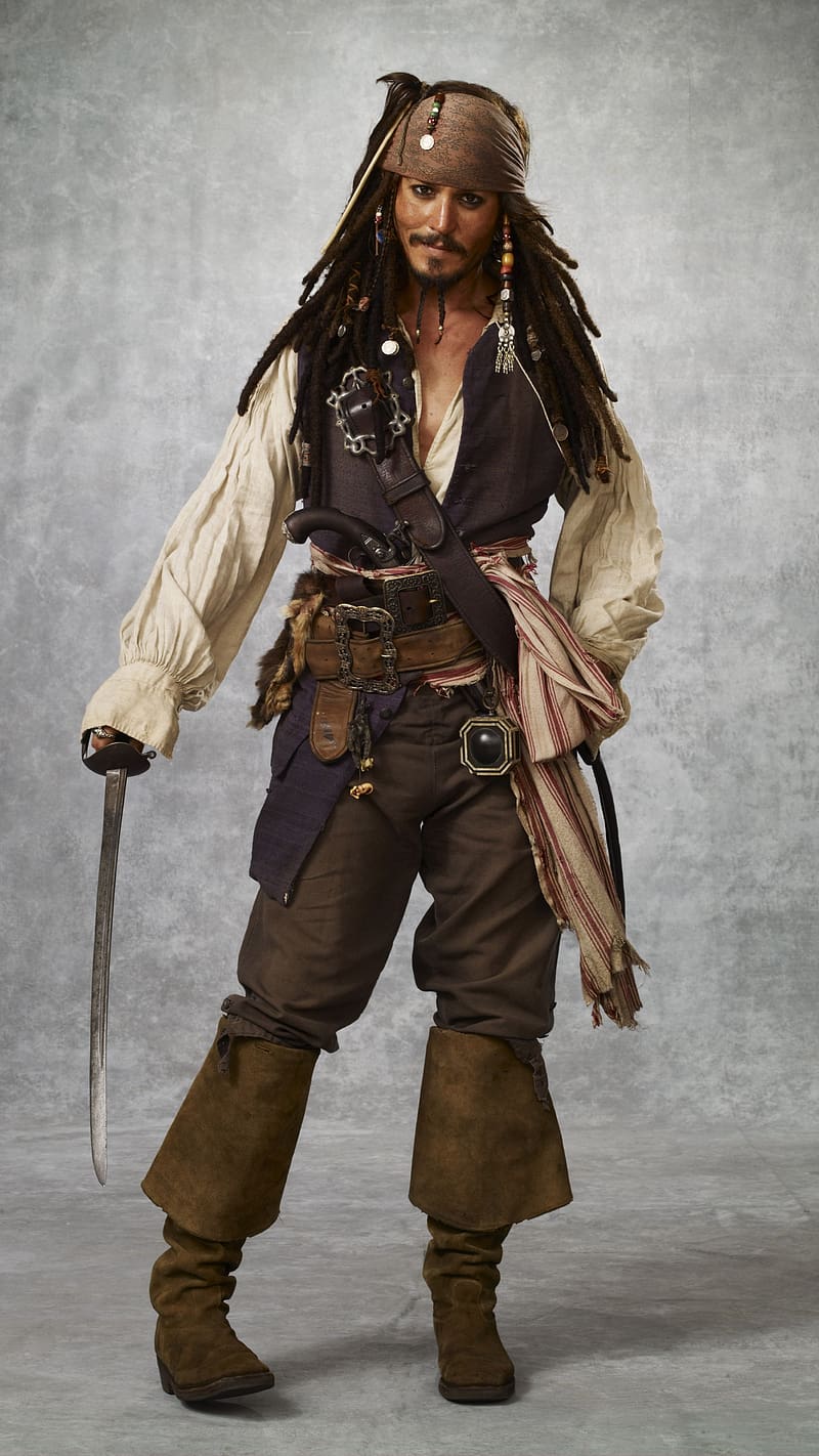 Jack Sparrow Standing With Sword, jack sparrow, standing, sword, johny depp, actor, pirate, HD phone wallpaper