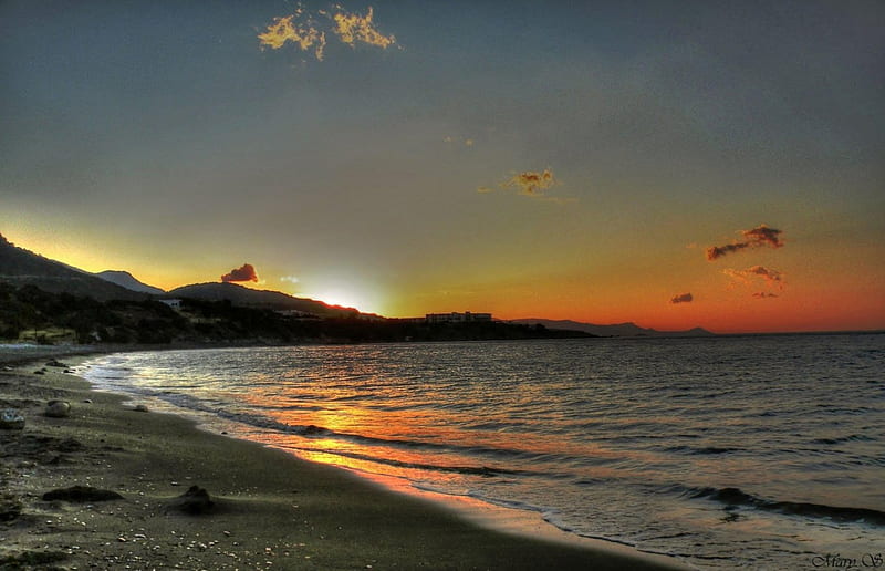 Sunrise in Crete, beach, sunrise, crete, ierapetra, HD wallpaper