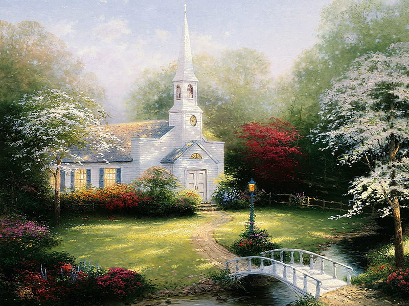 Peace, art, tree, painting, nature, church, pray, HD wallpaper