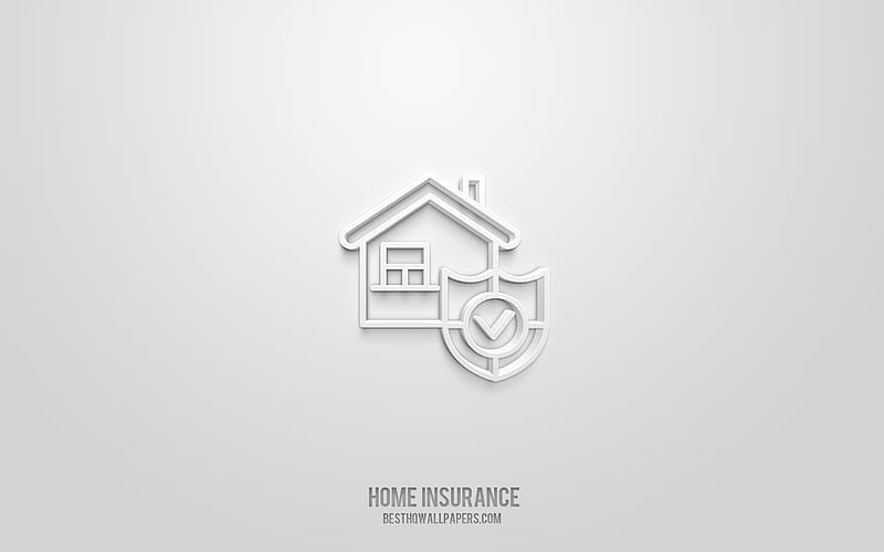 Home insurance 3d icon, white background, 3d symbols, Home insurance, insurance icons, 3d icons, Home insurance sign, insurance 3d icons, HD wallpaper