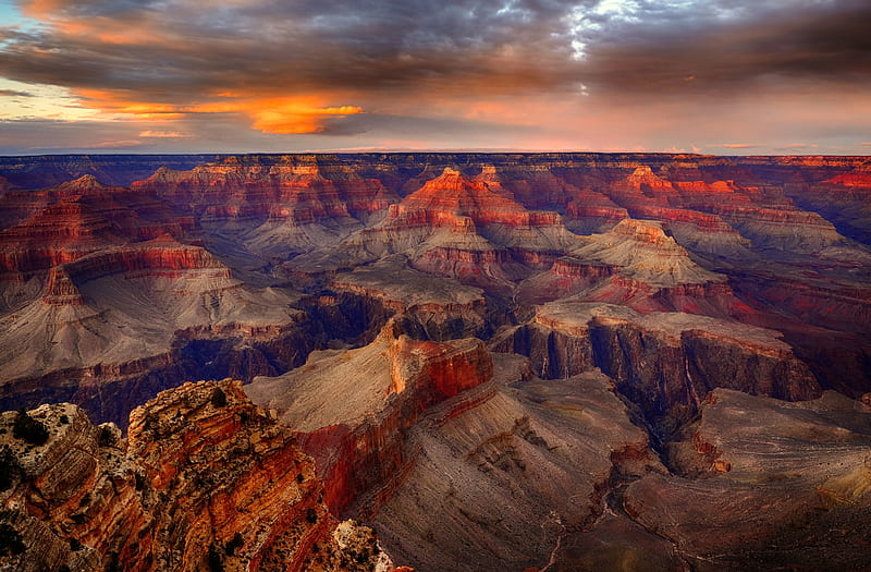 Grand Canyon National Park Ultra, United States, Colorado, View, Travel, Nature, Landscape, Sunset, Cloudy, Rocks, Canyon, Panoramic, Best, grand canyon, Destination, places, viewpoint, destinations, South Rim, Hopi Point, HD wallpaper
