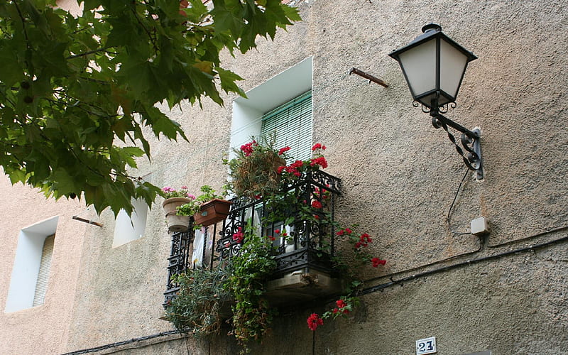 balcony florido, lamp, street, florido, balcony, HD wallpaper
