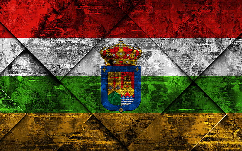 Flag of La Rioja grunge art, rhombus grunge texture, spanish province, La Rioja flag, Spain, national symbols, La Rioja, provinces of Spain, creative art, HD wallpaper