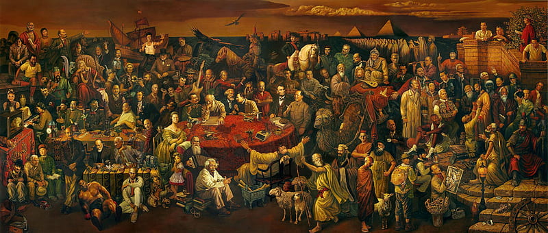 100 PERSONALITIES of the human history in one painting, painting, personality, history, human, HD wallpaper