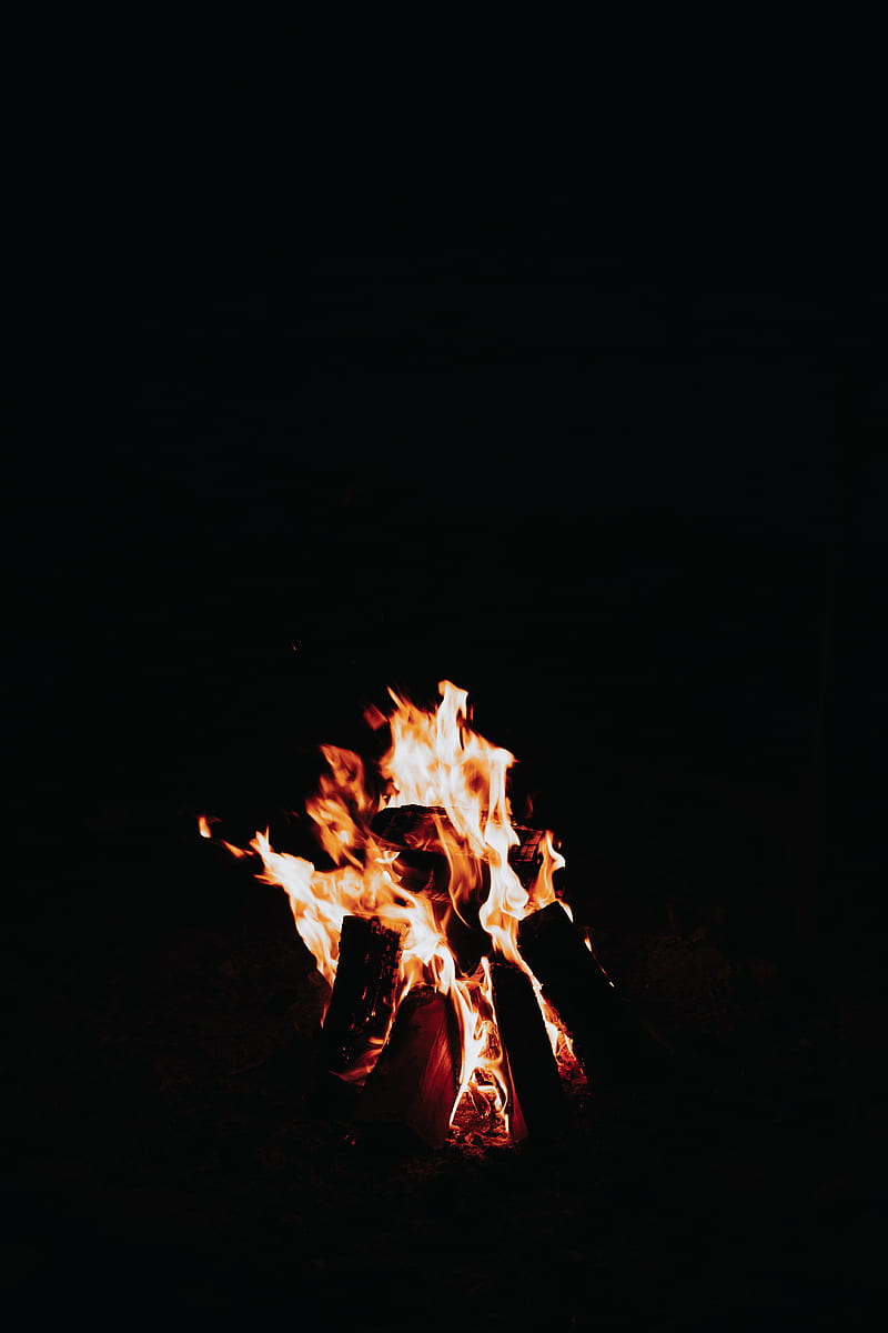 flame, bonfire, sparks, fire, black, dark, HD phone wallpaper