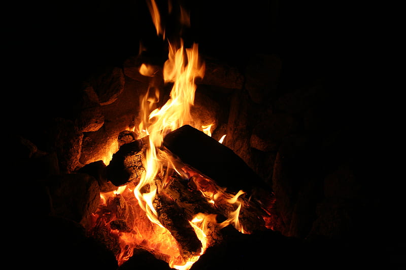 Round the Campfire, campfire, nigh, flames, darkness, HD wallpaper