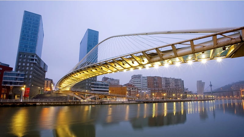 Zubizuri Bridge Spain Bilbao, HD wallpaper