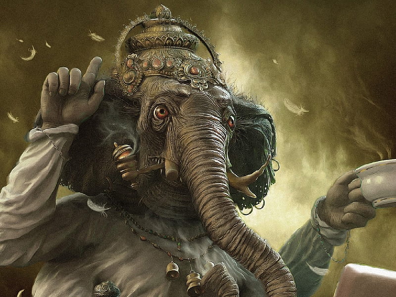 Ganesh, art, fantasy, elephant, andrew ferez, hinduism, HD wallpaper