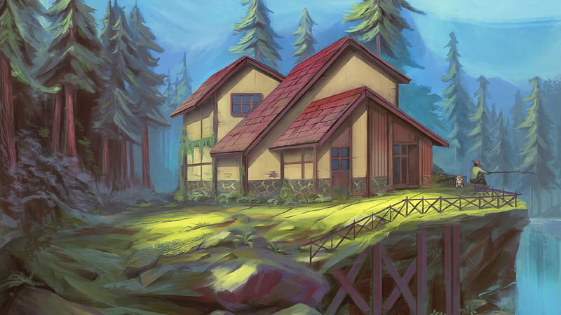 Premium AI Image | The house in the forest anime art style