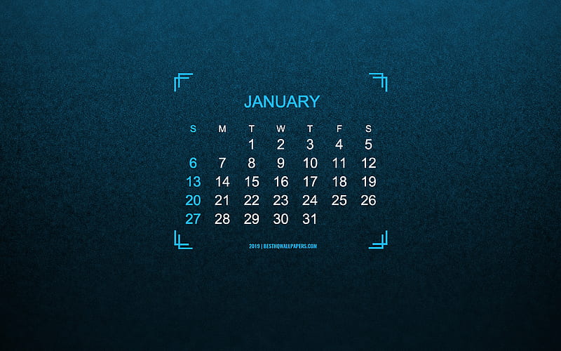 2019 january calendar, blue stylish background, 2019 calendar, january, art, calendar for january 2019, typography, 2019 concepts, HD wallpaper