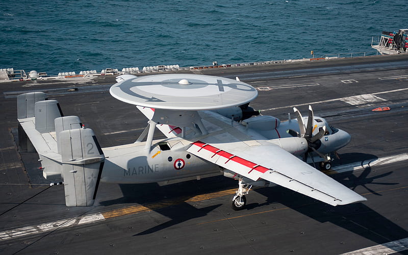 Grumman E-2 Hawkeye, Marine Nationale, aircraft carrier deck, deck radar detection aircraft, E-2D Hawkeye, French Navy, HD wallpaper