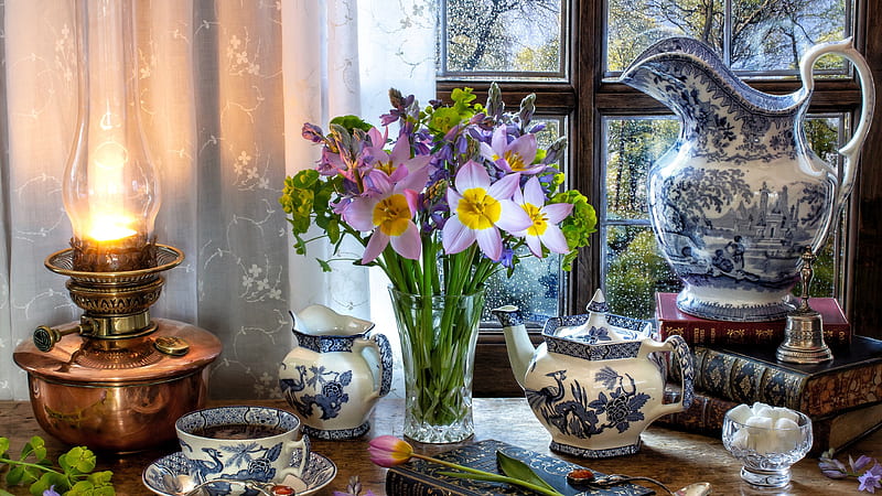 vase, kettle, window, oil lamp, Others, HD wallpaper