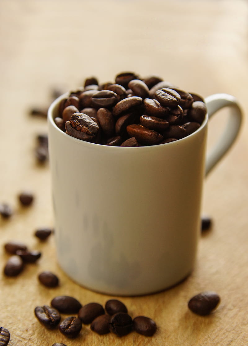 coffee beans, coffee, cup, white, HD phone wallpaper