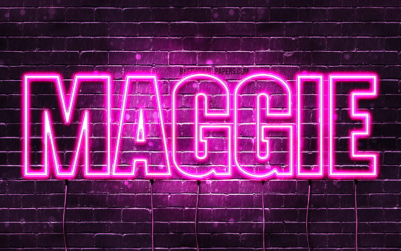 Maggie with names, female names, Maggie name, purple neon lights, horizontal text, with Maggie name, HD wallpaper