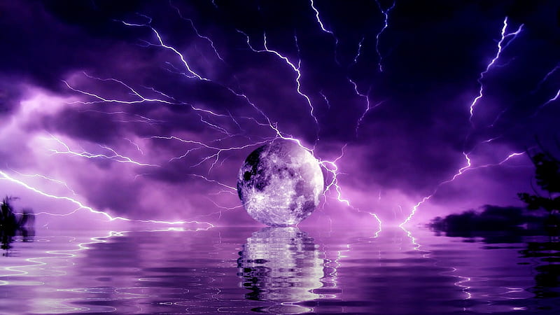 Lightning Around Moon, water, moon, lightning, sky, HD wallpaper | Peakpx