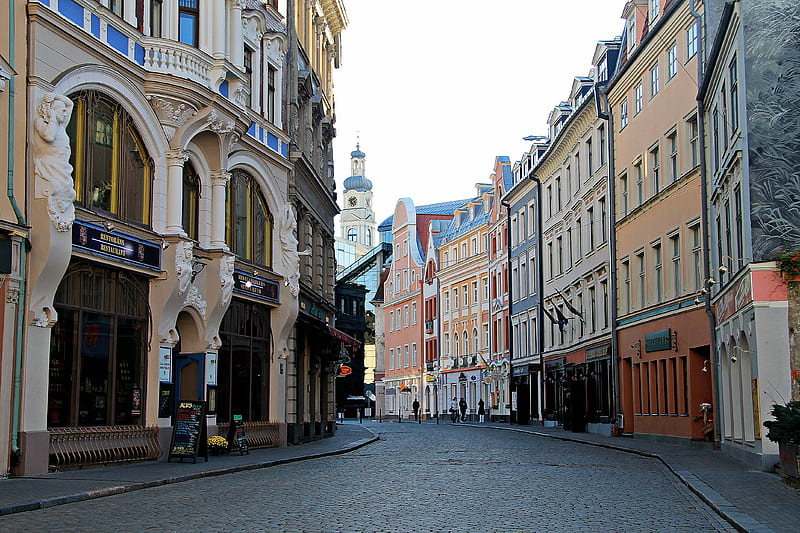 Old Riga, Latvia, Latvia, Riga, street, buildings, HD wallpaper
