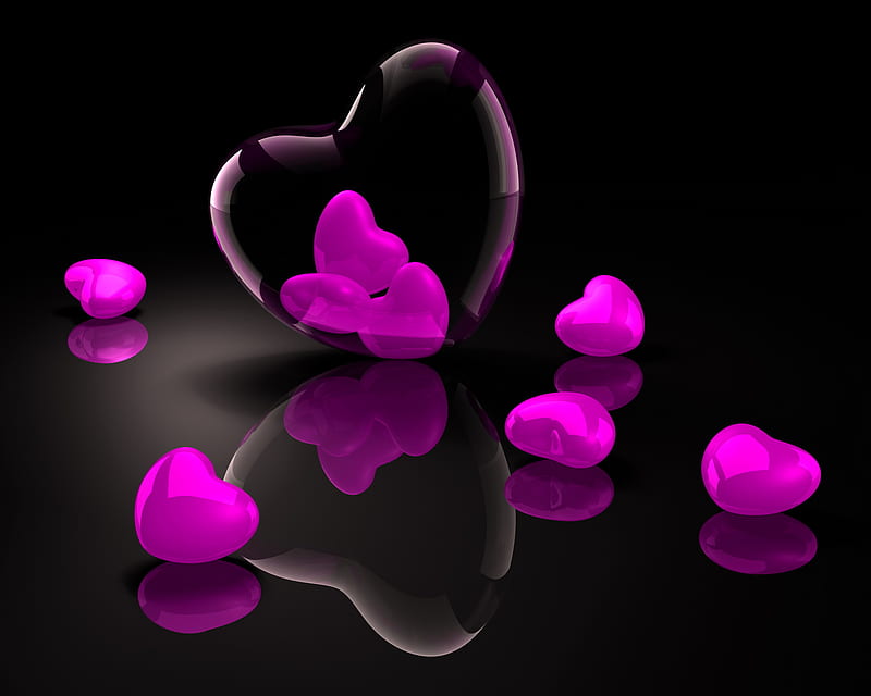 Purple Heart Shapes Inside Glass Pink Hearts Background HD Love Wallpapers  | HD Wallpapers | ID #76532