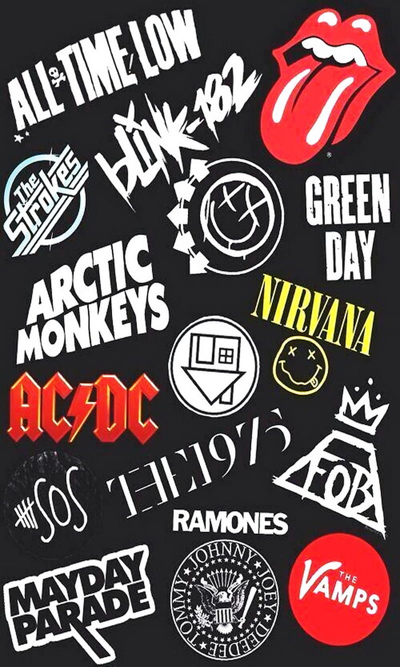 Bands, acdc, arctic monkeys, green day, logos, nirvana, sos, vamps, HD phone wallpaper