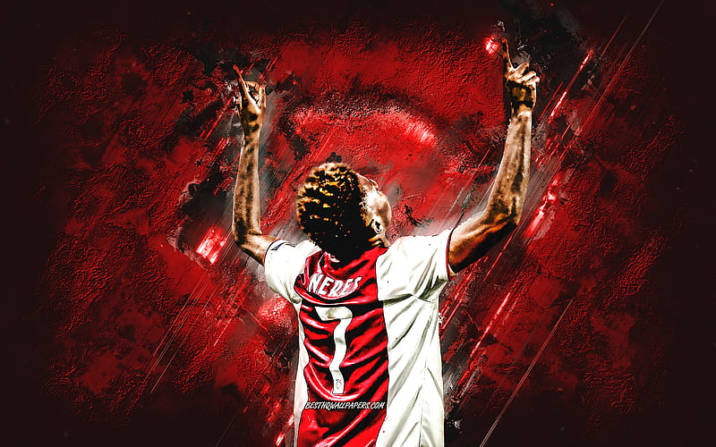 David Neres, Ajax FC, Brazilian soccer player, striker, portrait, creative art, red stone background, Ajax, football, HD wallpaper
