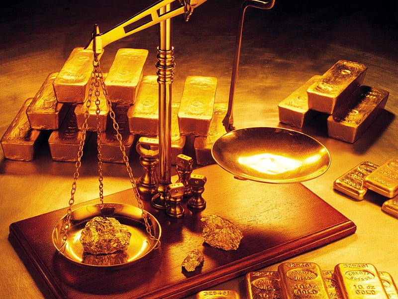 Golden Scales, money, gold scales, bullion, weigh, HD wallpaper