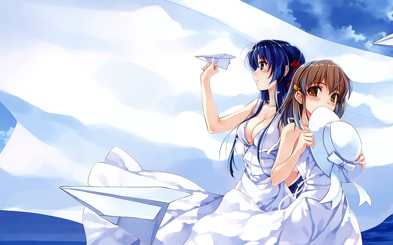 Anime, Deep Blue Sky & Pure White Wings, HD wallpaper