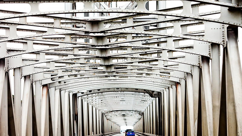 metal beams bridge, carros, metal, beams, bridge, HD wallpaper