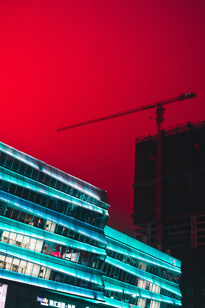 building, construction, crane, architecture, city sky, red, HD mobile wallpaper