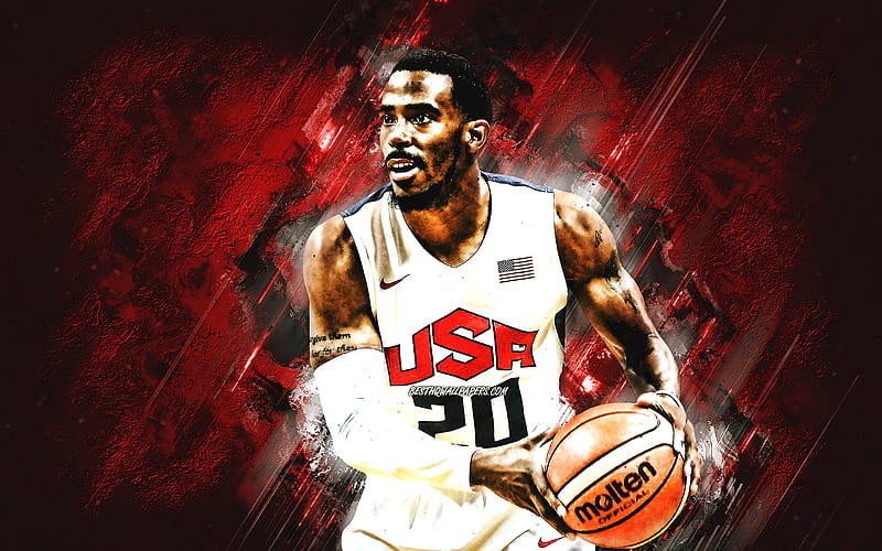 Michael Conley, USA national basketball team, USA, American basketball player, portrait, United States Basketball team, red stone background, HD wallpaper