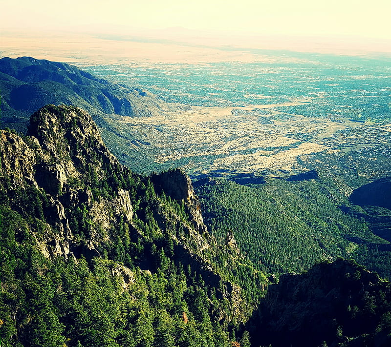 Sandia Peak View, albuquerque, bonito, green, height, landscape, mountain, nature, new mexico, perspective, HD wallpaper