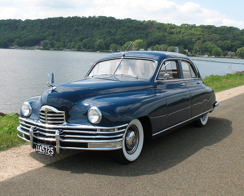 '49 Packard, 1949, antique, automobile, car, 49, packard, classic, lake, HD wallpaper