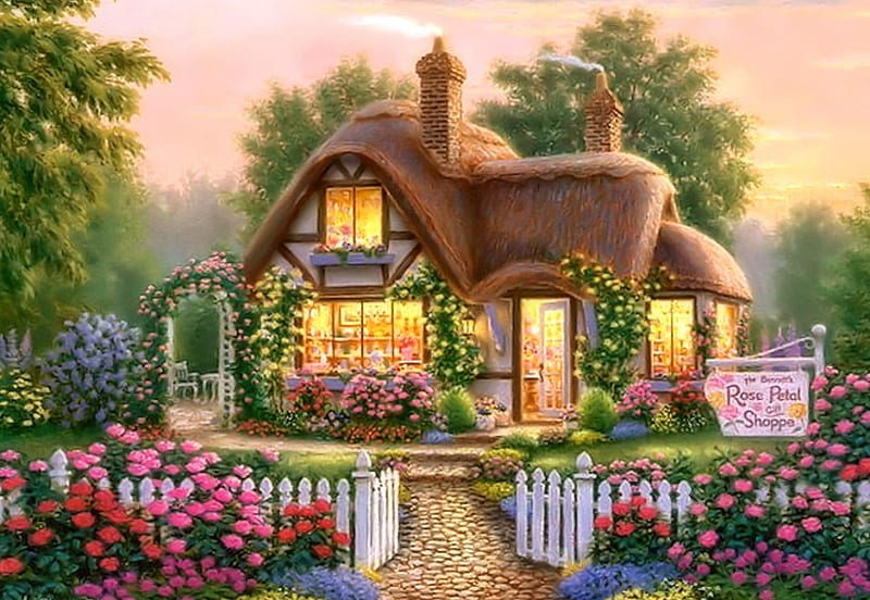 Fairytale Cottage, pretty, Art, Fairytale, Cottage, HD wallpaper