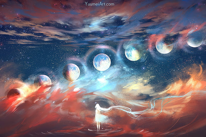 Anime, Original, Girl, Planet, Starry Sky, HD wallpaper