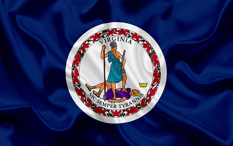 Virginia flag, Commonwealth of Virginia, flags of States, USA, state Virginia, blue silk, Virginia coat of arms, HD wallpaper