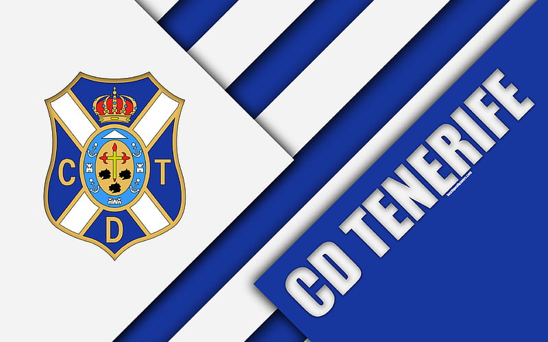 CD Tenerife material design, Spanish football club, blue white abstraction, Tenerife FC logo, Santa Cruz de Tenerife, Spain, Segunda Division, football, HD wallpaper