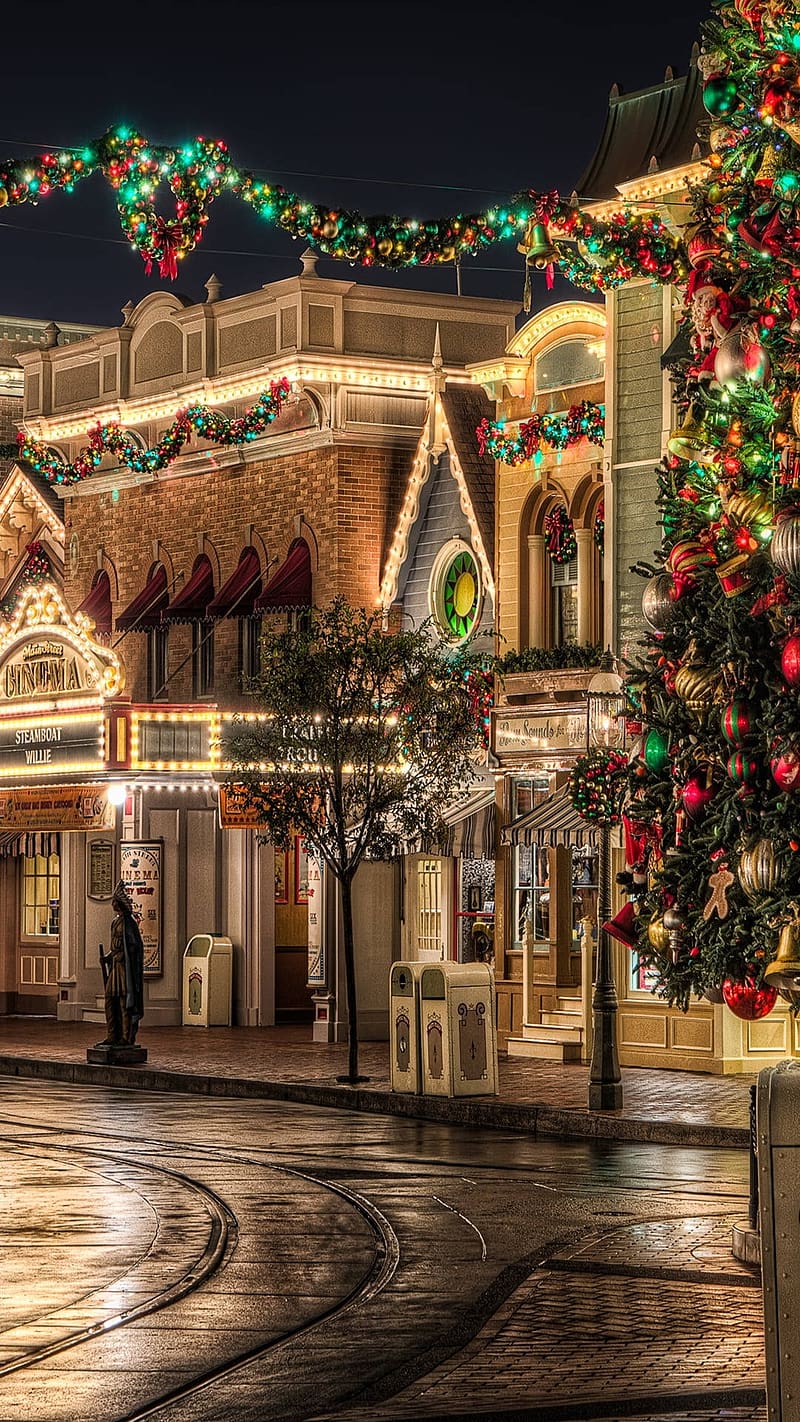 Beautiful Christmas Town Center At Night, USA Christmas, HD phone wallpaper