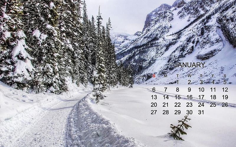 Calendar for January 2019, winter, snow, 2019 calendar, 2019 January calendar, Happy New Year, winter background, mountain landscape, 2019 concepts, HD wallpaper