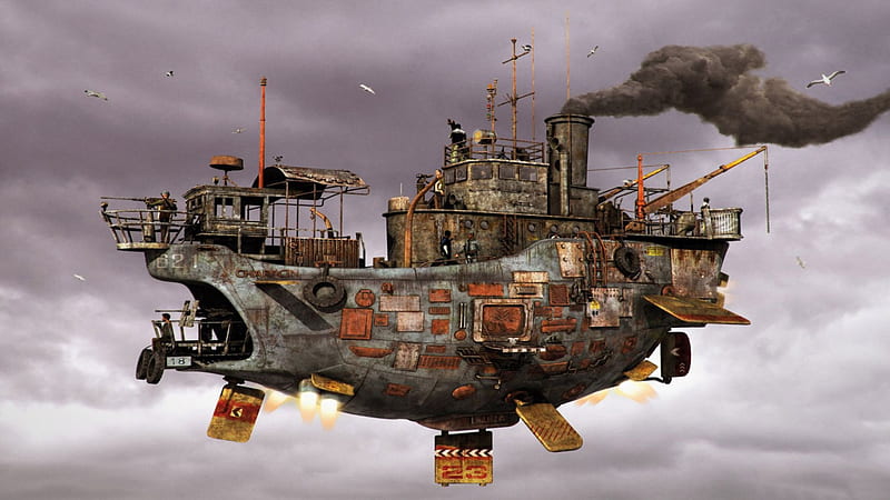 Concept Craft, ship, smoke, sky, Concept, HD wallpaper