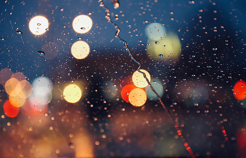 glare, drops, glass, rain, blur, HD wallpaper