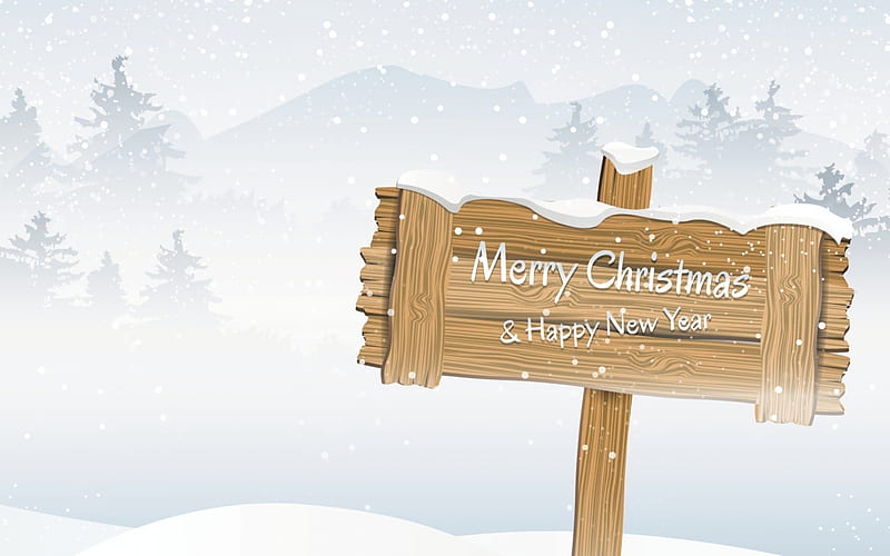 Wooden sign, Christmas, Sign, New Year, Wood, Snow, Winter, HD wallpaper