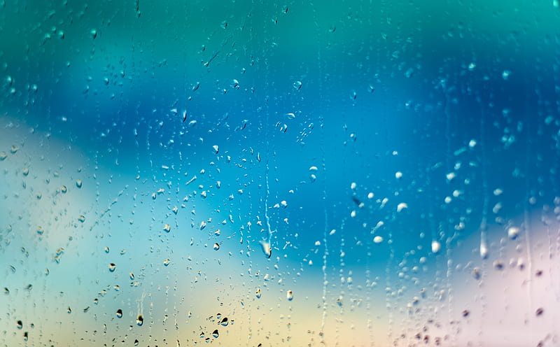 Droplets Ultra, Aero, Macro, Blue, rain, Window, Glass, droplets, HD wallpaper