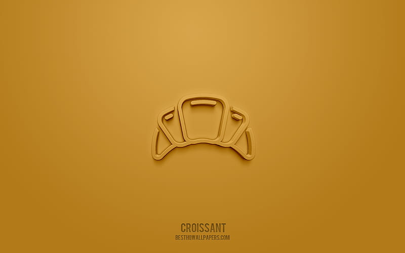 Croissant 3d icon, brown background, 3d symbols, Croissant, Food icons, 3d icons, Croissant sign, Food 3d icons, HD wallpaper