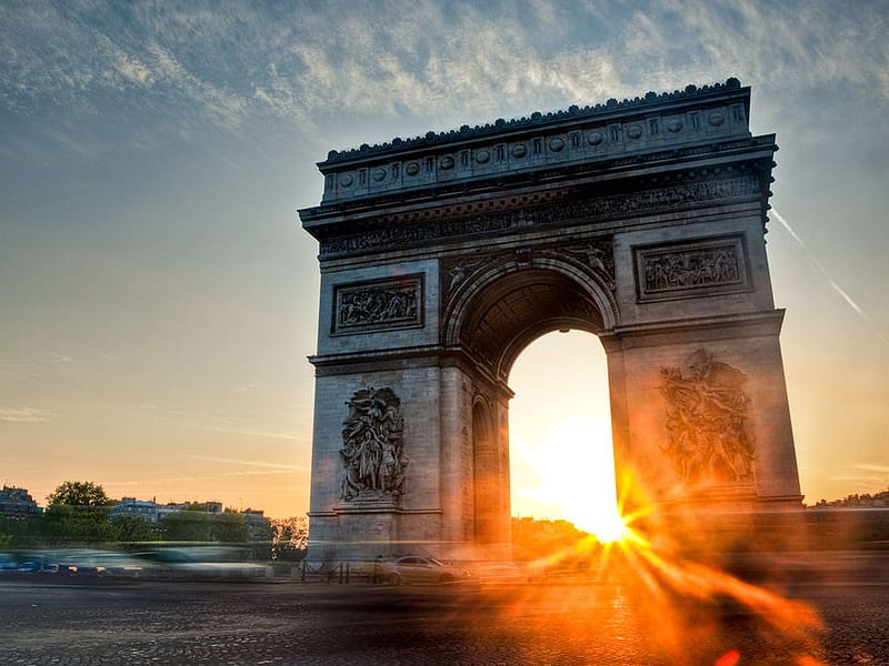 Arc de Triomphe, architecture, amazing, france, nature, bonito, sunset, landscape, HD wallpaper
