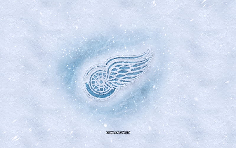 Detroit Red Wings logo, American hockey club, winter concepts, NHL, Detroit Red Wings ice logo, snow texture, Detroit, Michigan, USA, snow background, Detroit Red Wings, hockey, HD wallpaper