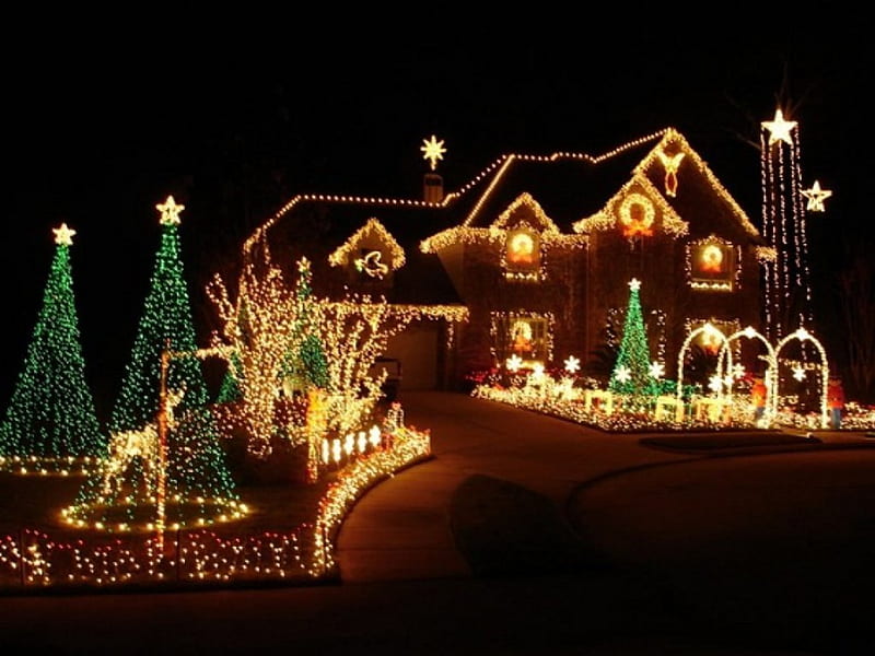 Christmas Lights, architecture, pretty, house, decorations, christmas ...