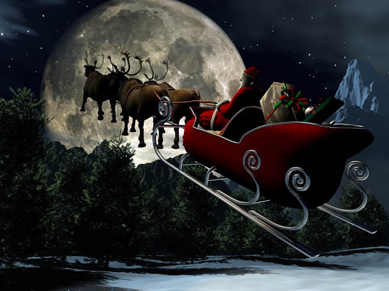 Santa and his Sleigh, sleigh, santas sleigh ride, christmas sleigh, santas sleigh, sleigh ride, HD wallpaper